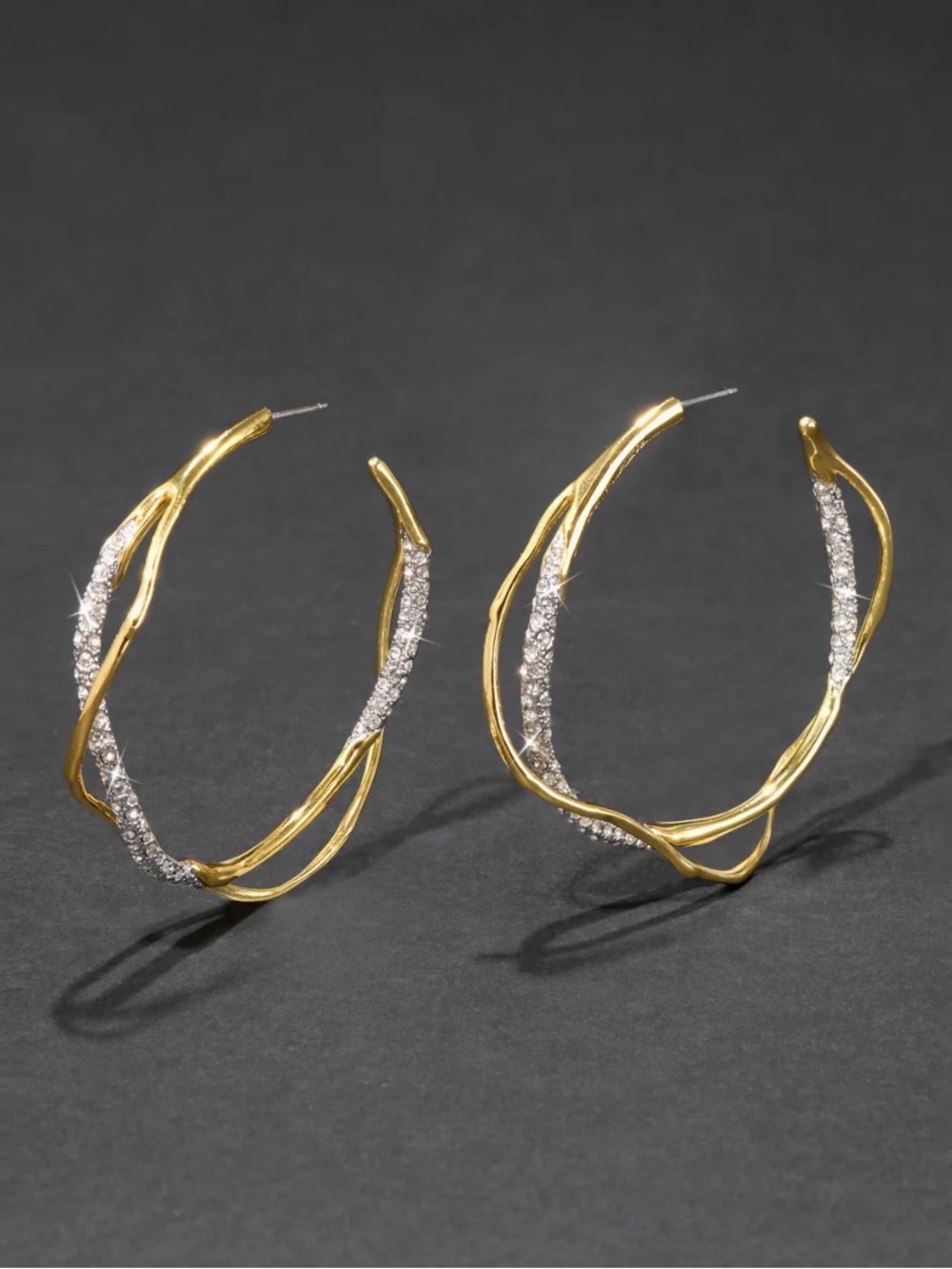 NEW Alexis Bittar Solanales Crystal Intertwined Hoop Earrings Gold C Z AU20 - Picture 4 of 6